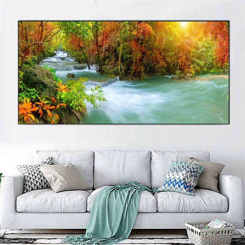 Aurora's Graceful Flow - Luminous Forest Cascades Canvas Art