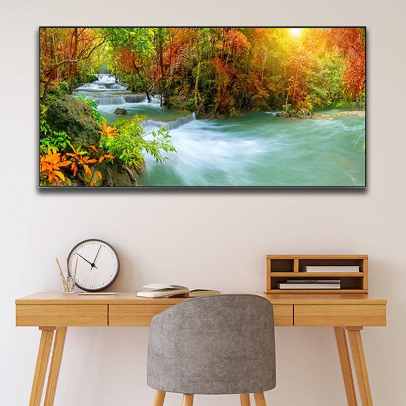 Aurora's Graceful Flow - Luminous Forest Cascades Canvas Art