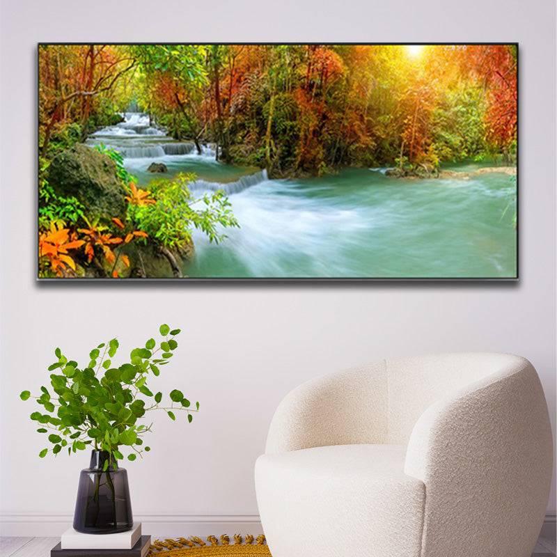 Aurora's Graceful Flow - Luminous Forest Cascades Canvas Art