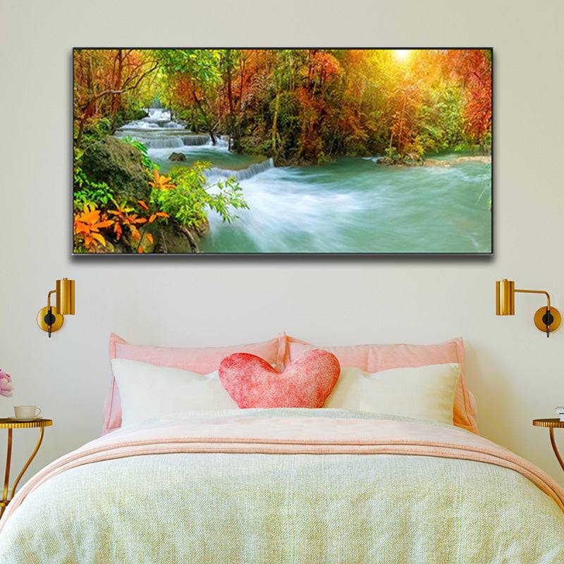 Aurora's Graceful Flow - Luminous Forest Cascades Canvas Art