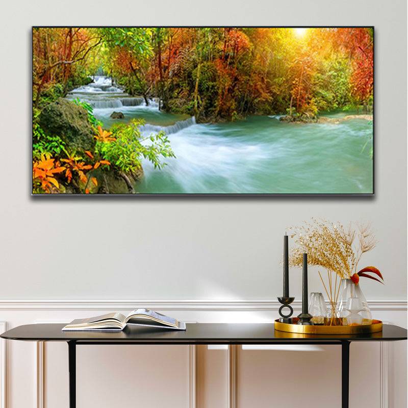 Aurora's Graceful Flow - Luminous Forest Cascades Canvas Art