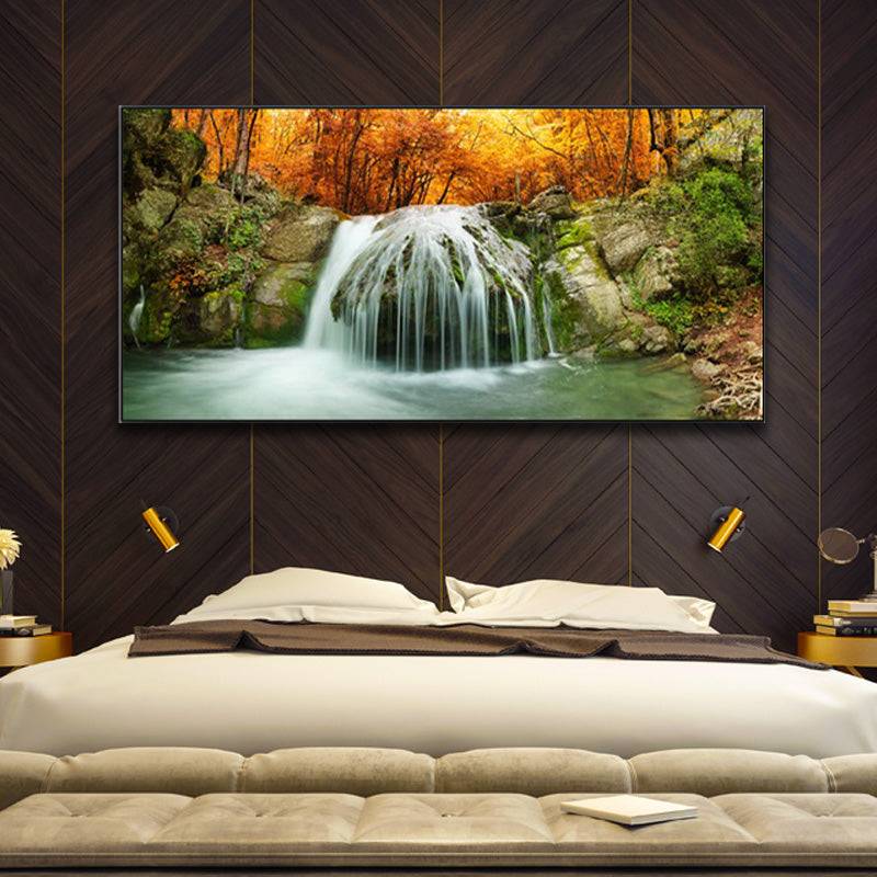 Autumn's Cascade Reverie - Golden Forest Plunge Canvas Art