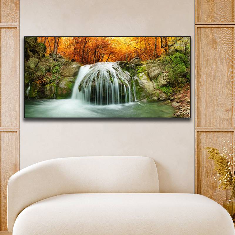 Autumn's Cascade Reverie - Golden Forest Plunge Canvas Art