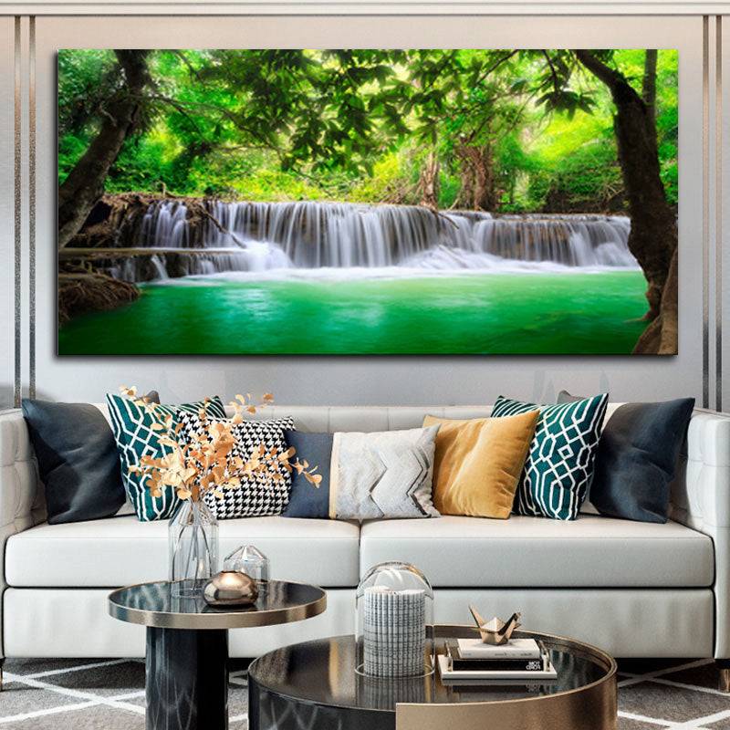 Cascading Emeralds - Waterfall in the Enchanted Forest Canvas Art