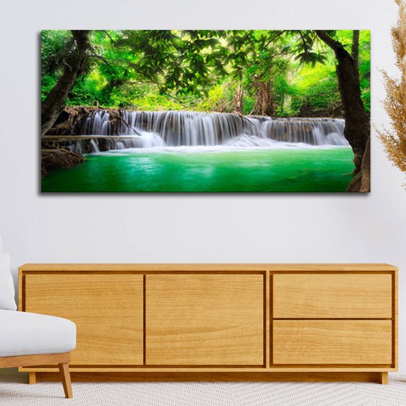 Cascading Emeralds - Waterfall in the Enchanted Forest Canvas Art