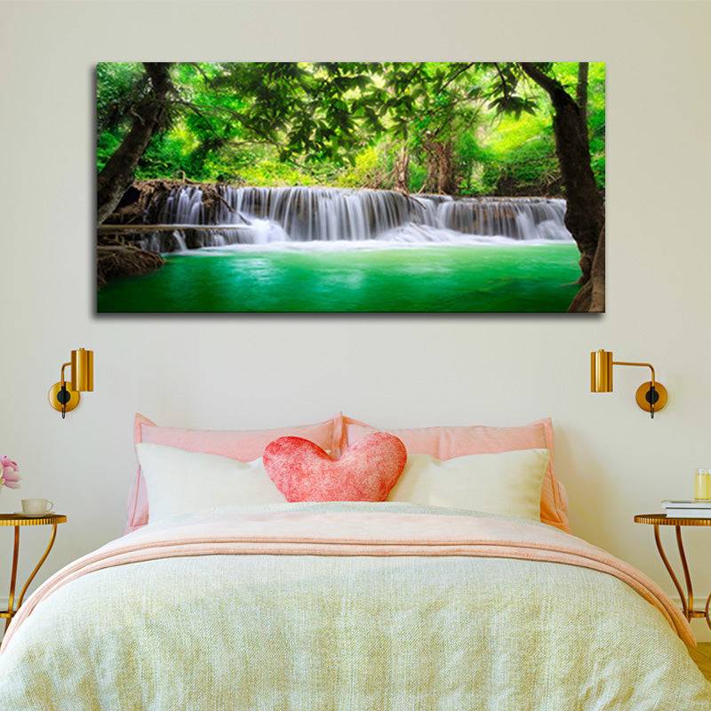 Cascading Emeralds - Waterfall in the Enchanted Forest Canvas Art