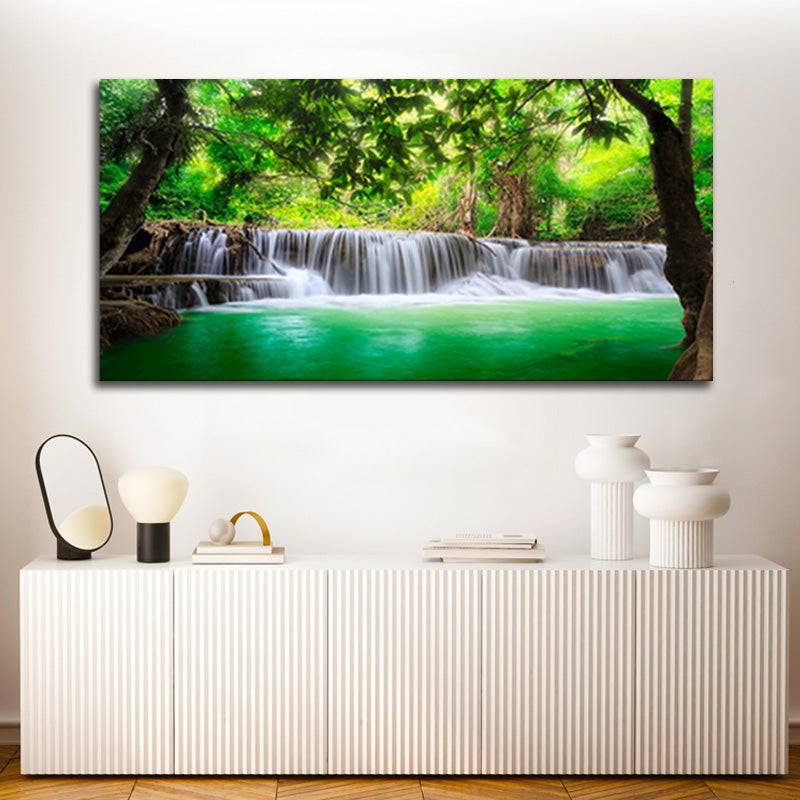 Cascading Emeralds - Waterfall in the Enchanted Forest Canvas Art