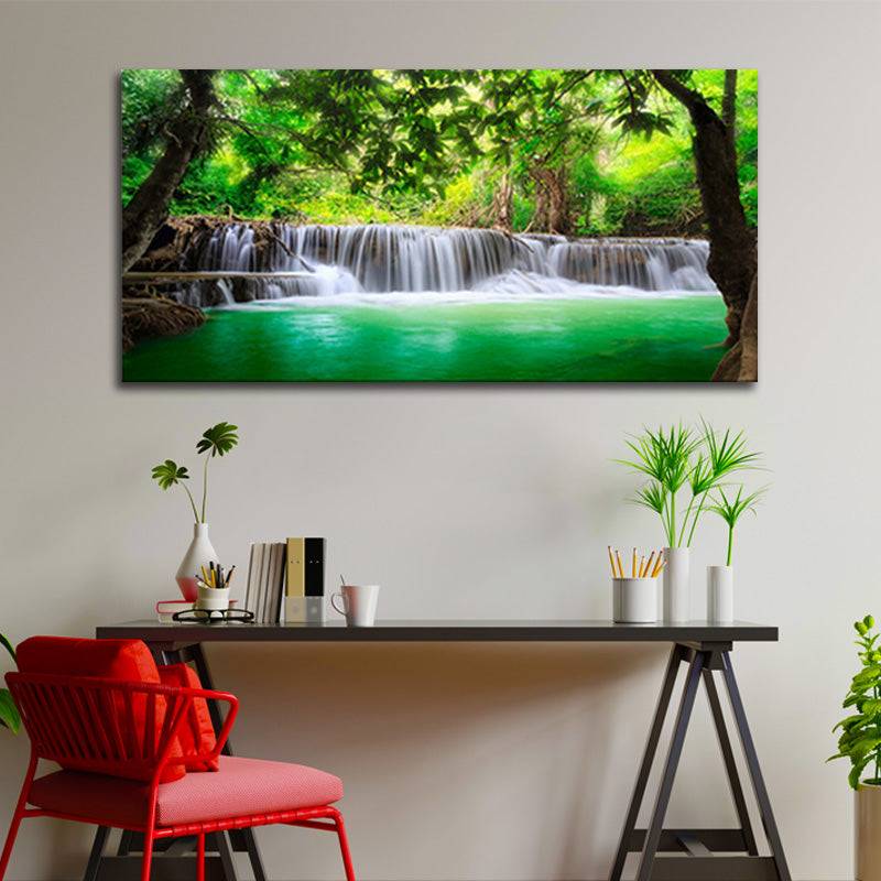 Cascading Emeralds - Waterfall in the Enchanted Forest Canvas Art