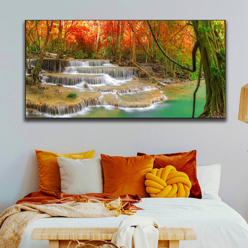 Crimson Canopy Cascades - Serenity in Nature's Embrace Canvas Art