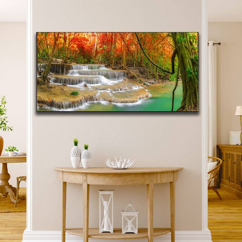 Crimson Canopy Cascades - Serenity in Nature's Embrace Canvas Art