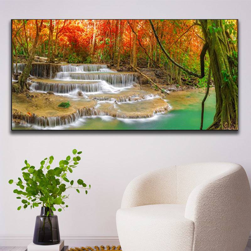 Crimson Canopy Cascades - Serenity in Nature's Embrace Canvas Art