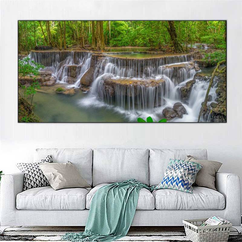 Forest Symphony Falls - Layers of Cascading Tranquility Canvas Art