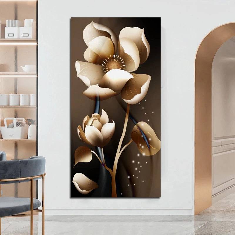 Gilded Beige Petal Dance Canvas Art