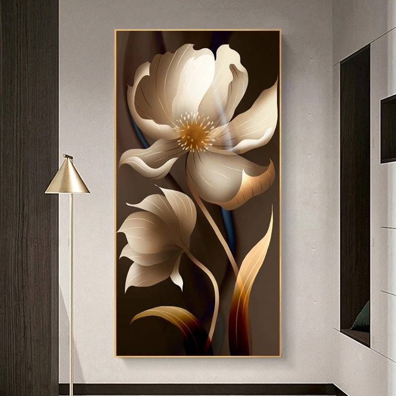 Golden-Streaked Beige Bloom Canvas Art