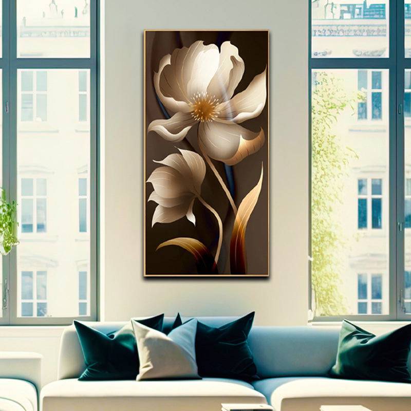 Golden-Streaked Beige Bloom Canvas Art