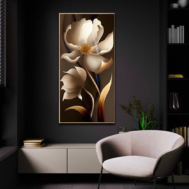 Golden-Streaked Beige Bloom Canvas Art