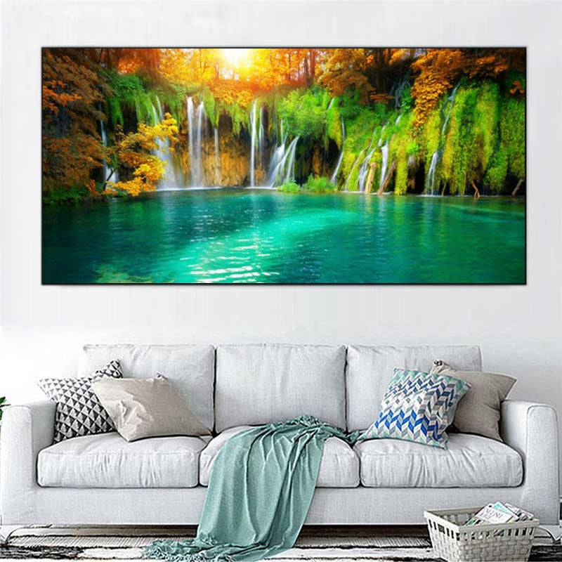 Golden Reverie - Waterfalls' Dance in Serenity Canvas Art