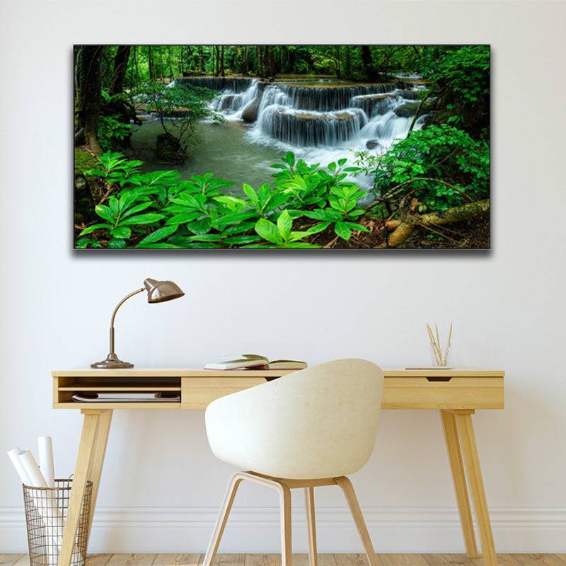 Majestic Cascades - Tranquil Waters in Enchanted Grove Canvas Art