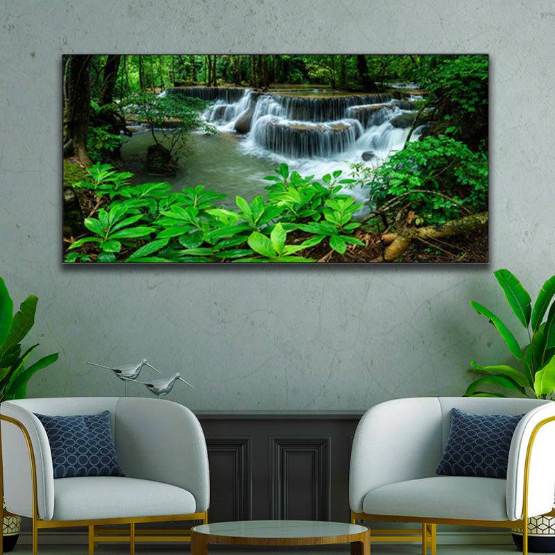 Majestic Cascades - Tranquil Waters in Enchanted Grove Canvas Art