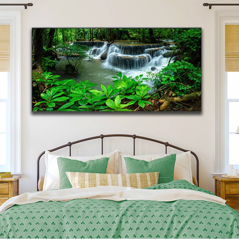 Majestic Cascades - Tranquil Waters in Enchanted Grove Canvas Art