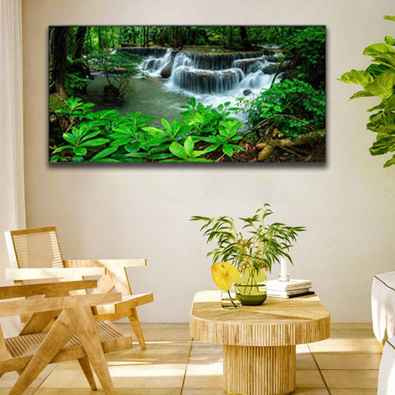 Majestic Cascades - Tranquil Waters in Enchanted Grove Canvas Art