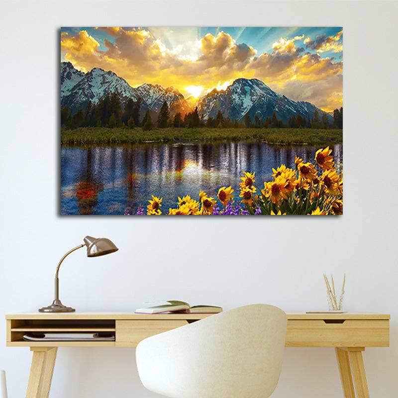 Mountain Lake Sunflowers Canvas Art