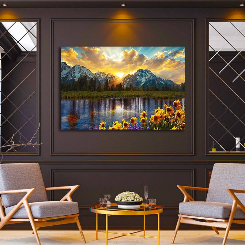 Mountain Lake Sunflowers Canvas Art