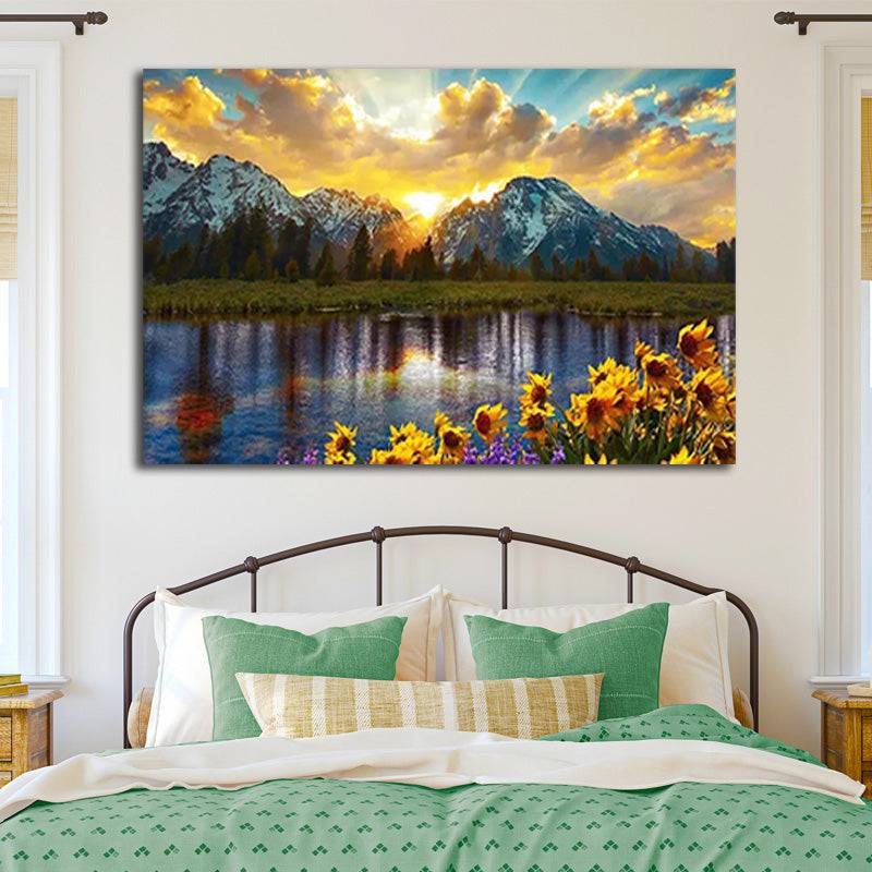 Mountain Lake Sunflowers Canvas Art