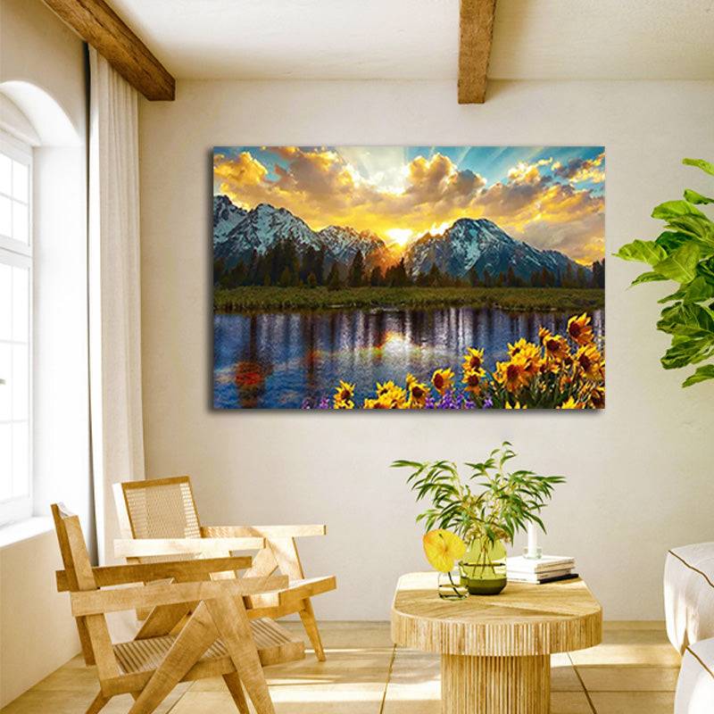 Mountain Lake Sunflowers Canvas Art