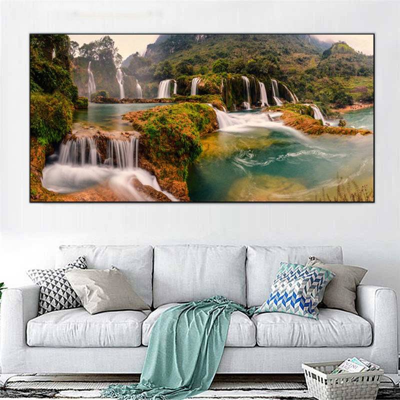 Mountain's Melody - Waterfalls' Serenade in Nature's Embrace Canvas Art