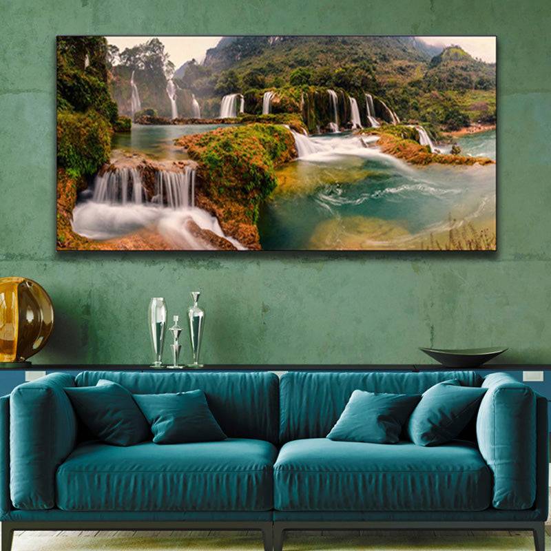 Mountain's Melody - Waterfalls' Serenade in Nature's Embrace Canvas Art