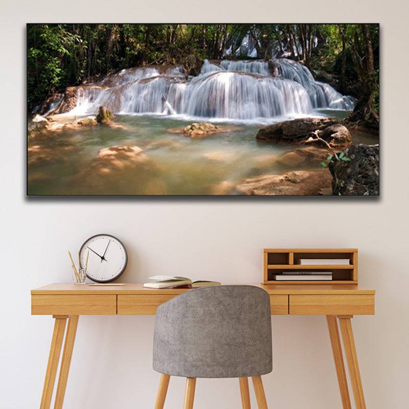 Nature's Roaring Embrace - Lush Cascade and Tranquil Pool Canvas Art