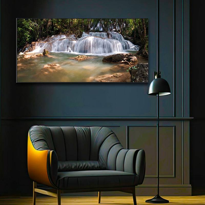 Nature's Roaring Embrace - Lush Cascade and Tranquil Pool Canvas Art