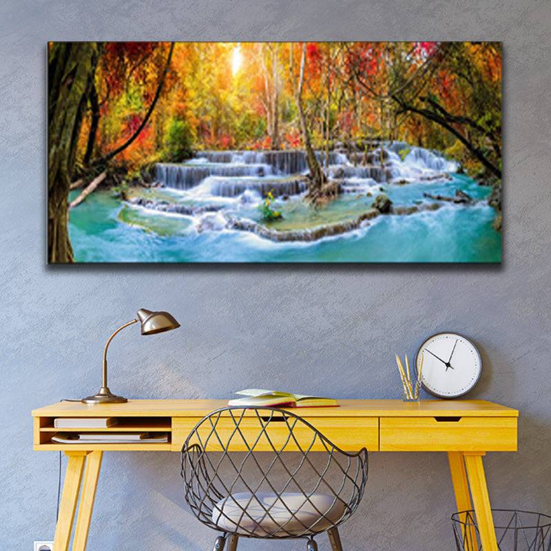 Radiant Forest Serenade - Sunlit Cascading Waters Canvas Art