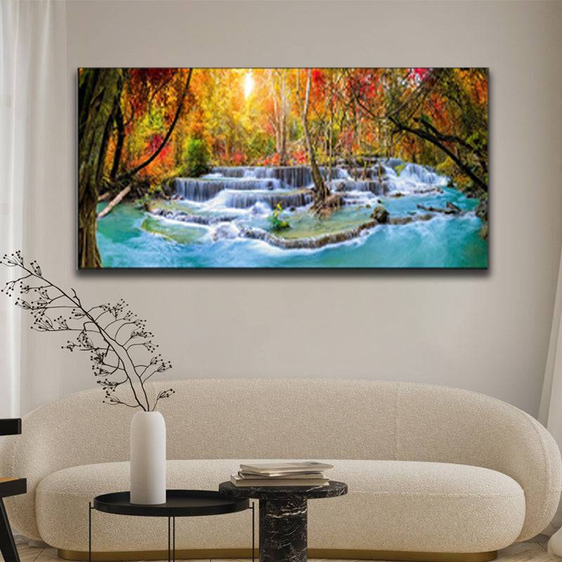 Radiant Forest Serenade - Sunlit Cascading Waters Canvas Art