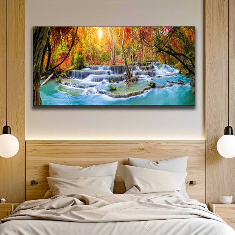 Radiant Forest Serenade - Sunlit Cascading Waters Canvas Art