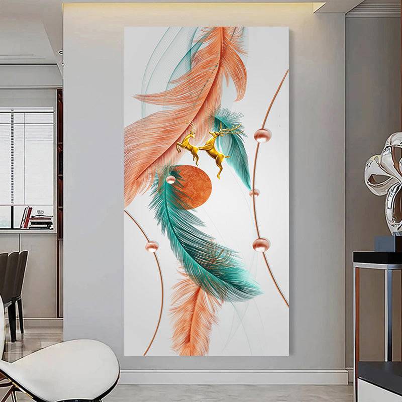 Reindeer's Leap in Feathered Splendour Canvas Art