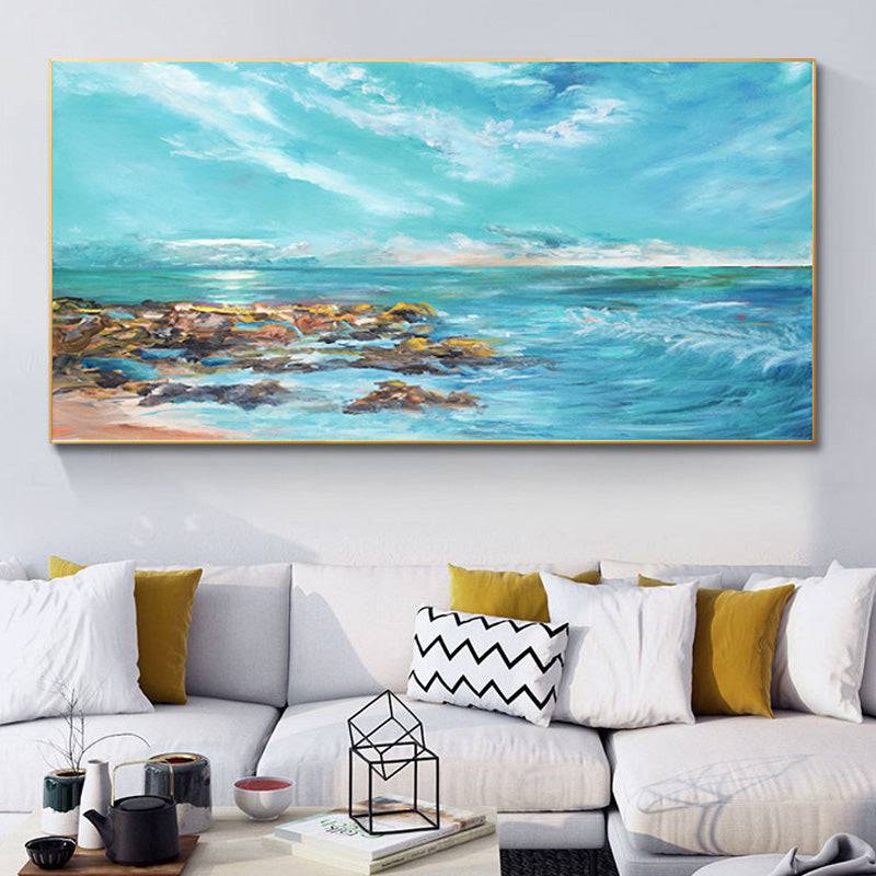 Seaside Serenity- Gentle Waves and Rocky Shore Canvas Art