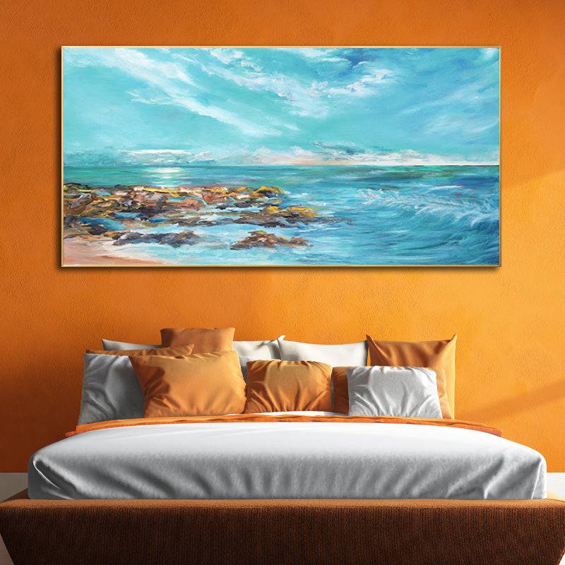 Seaside Serenity- Gentle Waves and Rocky Shore Canvas Art