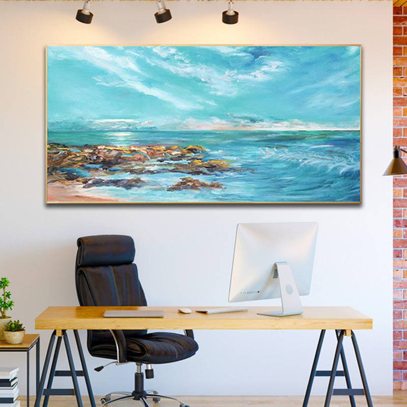 Seaside Serenity- Gentle Waves and Rocky Shore Canvas Art