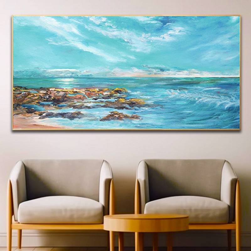 Seaside Serenity- Gentle Waves and Rocky Shore Canvas Art