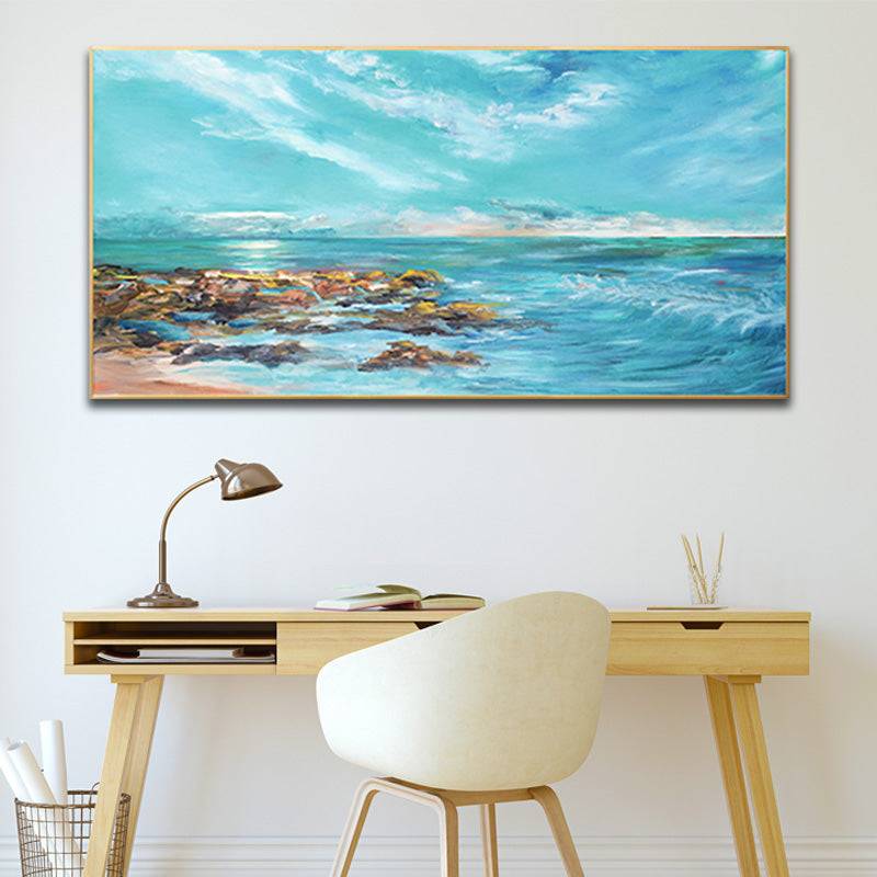 Seaside Serenity- Gentle Waves and Rocky Shore Canvas Art