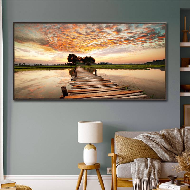 Solitude's Bridge- Golden Horizon Canvas Art