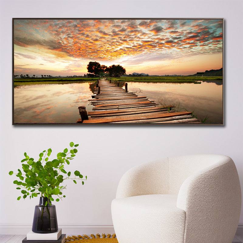 Solitude's Bridge- Golden Horizon Canvas Art