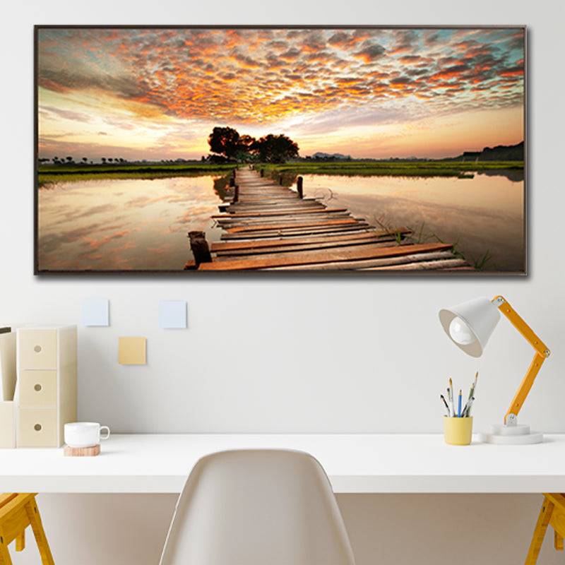 Solitude's Bridge- Golden Horizon Canvas Art