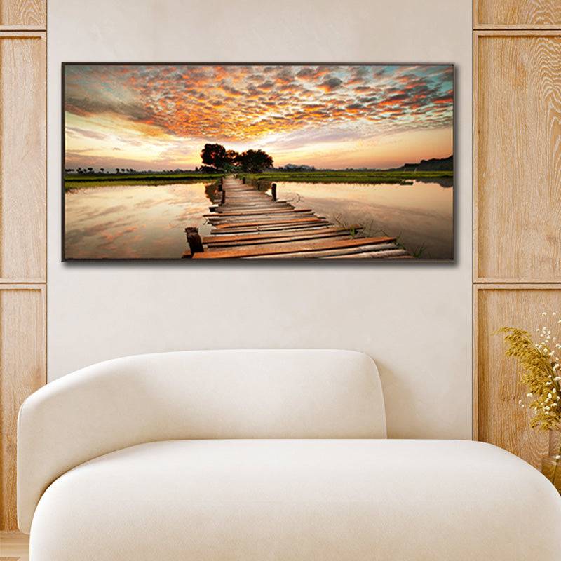 Solitude's Bridge- Golden Horizon Canvas Art