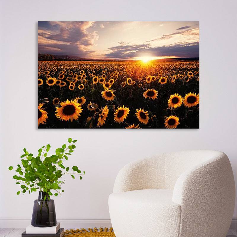 Sundown Over Sunflower Haven Canvas Art