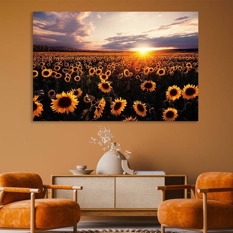 Sundown Over Sunflower Haven Canvas Art