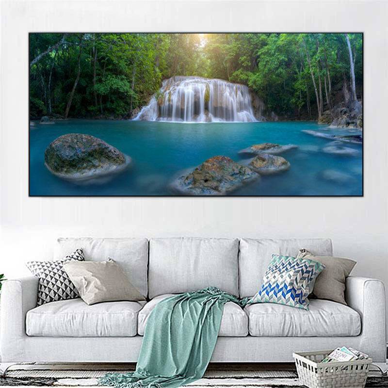 Sunlit Cascades - Forest's Tranquil lPlunge Pool Canvas Art