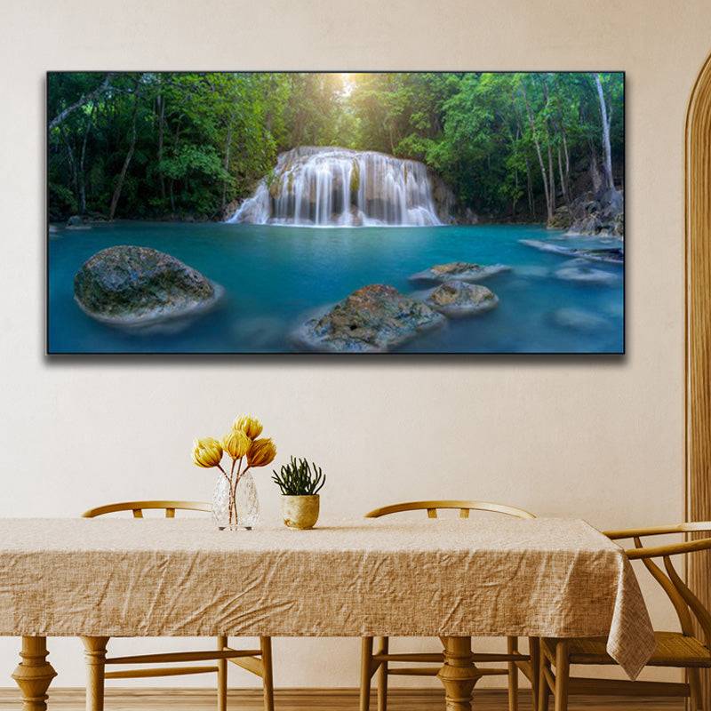 Sunlit Cascades - Forest's Tranquil lPlunge Pool Canvas Art